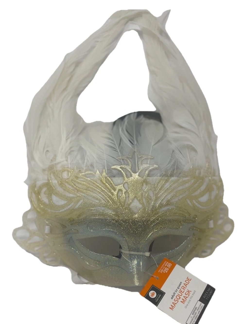Adult White Feather Masquerade Mask Ice Queen Glitter Venetian Costume Party